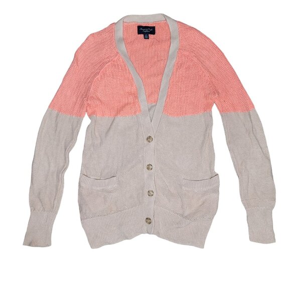 American Eagle Outfitters knit Cardigan S Button-Down Peach Beige Long Sleeve - Picture 2 of 6
